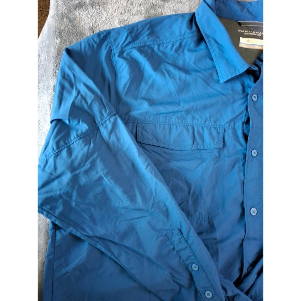 Columbia Mens Omni-Shade Blue Long Sleeve Fishing Hiking Shirt 2XT Tall‎